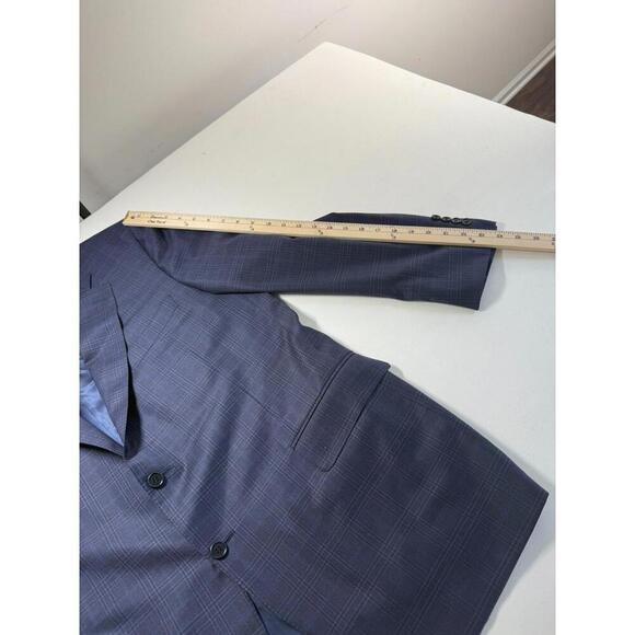 Canali Made In Italy 100% Wool Navy Blue Plaid Blazer Jacket Size 56R - Picture 8 of 9